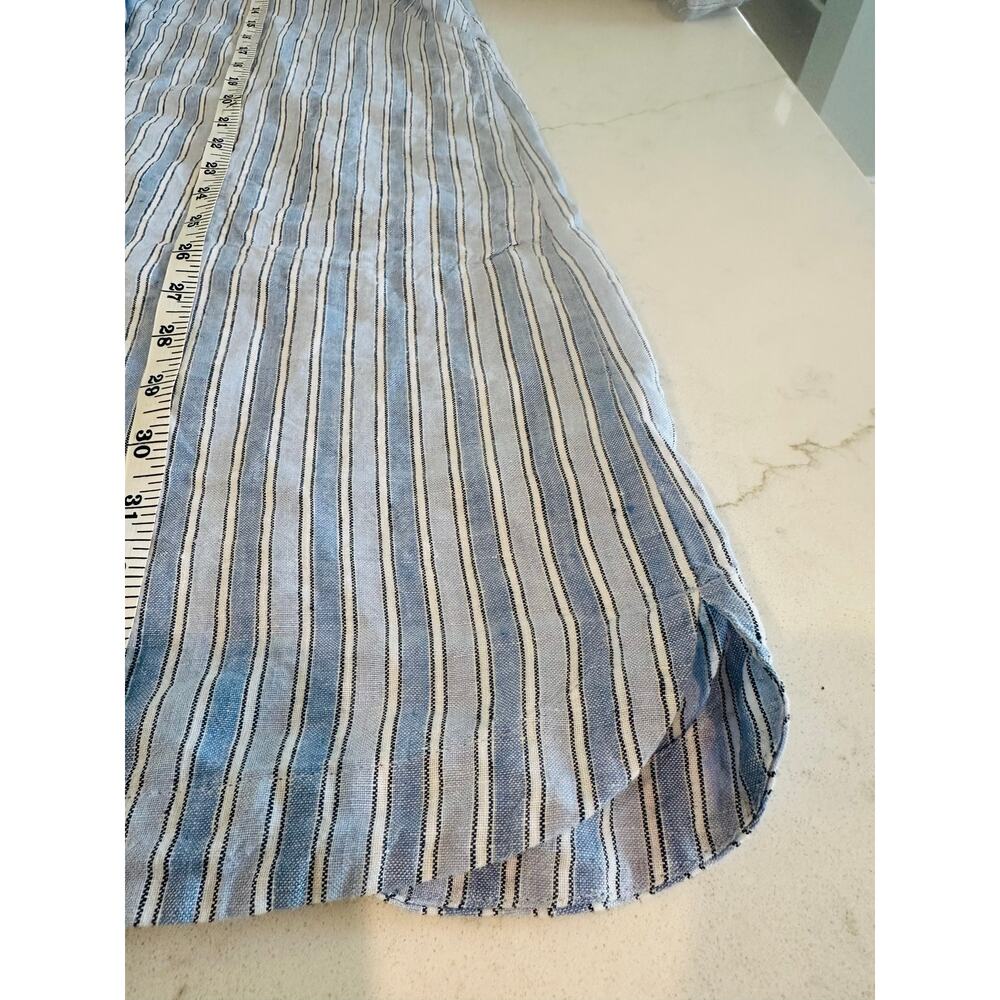 J. Jill Linen Striped Shirt Dress SP Blue White Button Front Casual Chic Travel - Picture 10 of 10